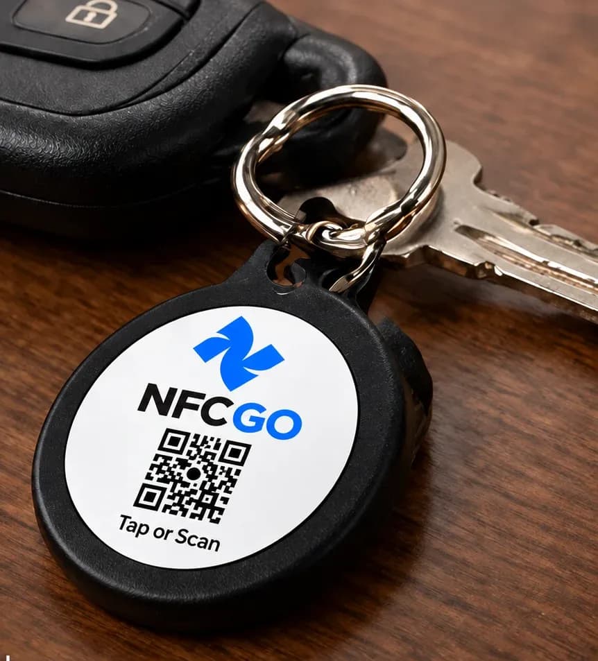 An NfcGo tag on a key fob