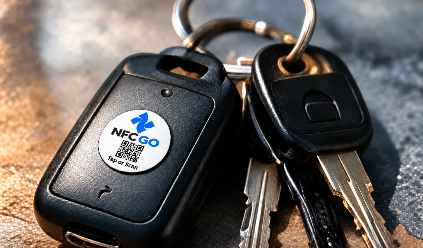 An NfcGo tag on a set of keys
